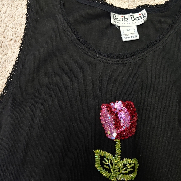 Sequin Flower Beaded Ribbed Black Tank 2pc - Picture 6 of 8